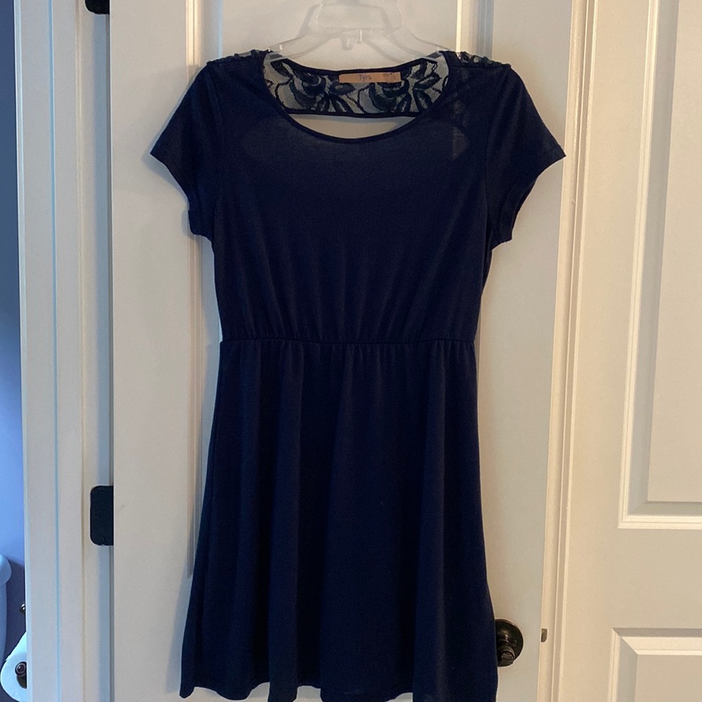 Navy dress with a lace back